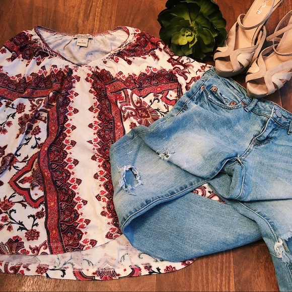 Lucky Brand Top Red Paisley Size Small - Picture 3 of 6